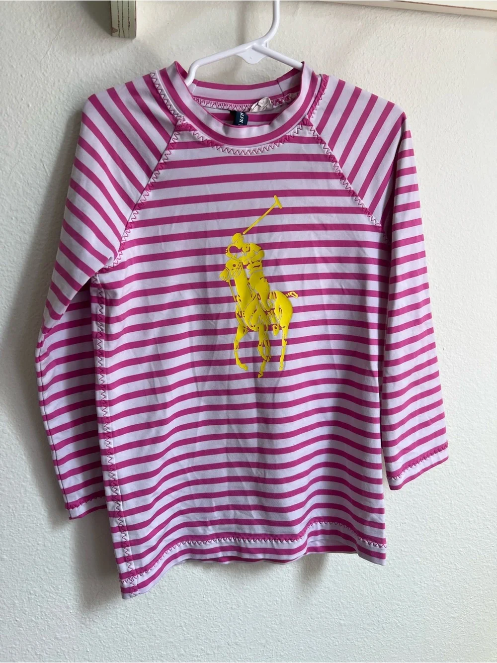 Ralph Lauren Hot Pink & White Striped Polo Pony Long Sleeve Top